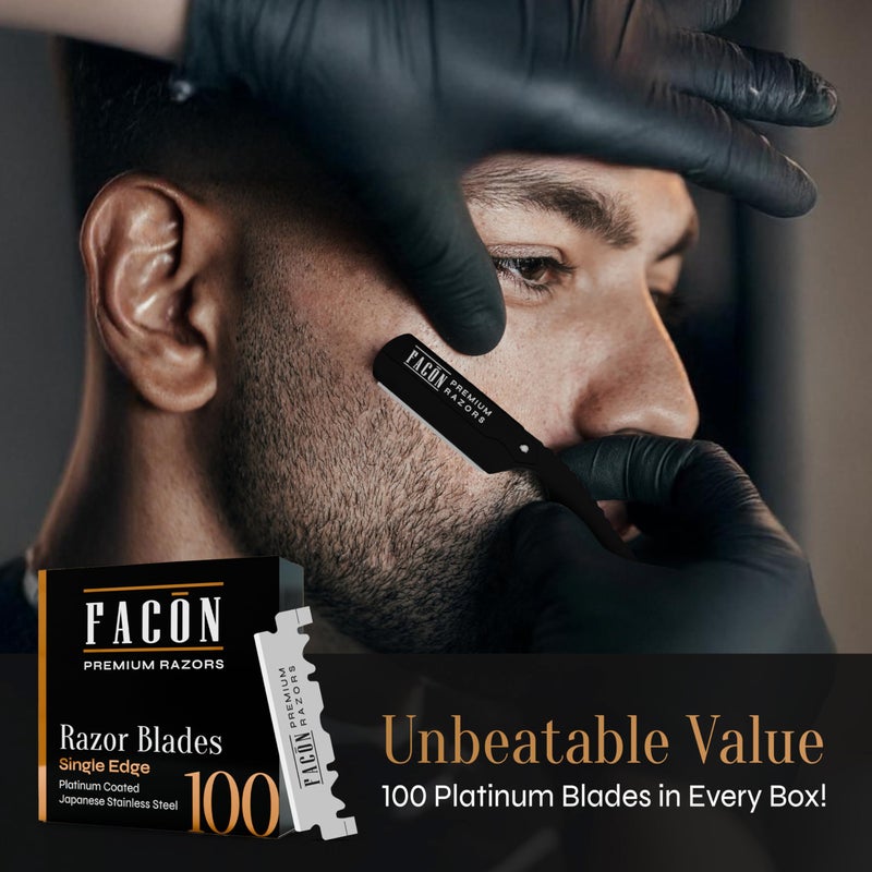 FACON FacÃ³n Straight Razors for Men - Professional Barber Straight Edge Razor Kit with 100 Blades, Wooden Stainless Steel Barbero Shaver for a Smooth & Precise Shave, Premium Barber Razor for Men's Shaving - Image 5